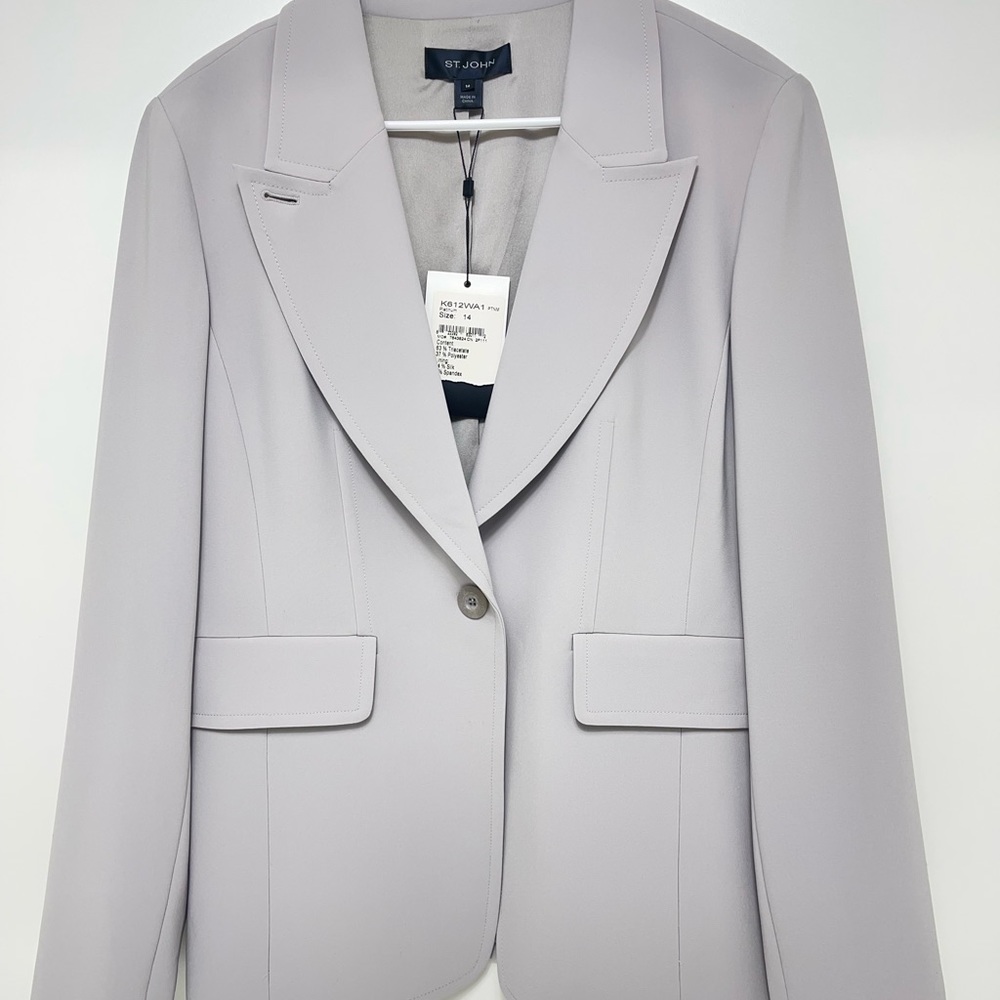 New St. John platinum silk lined blazer black label sz 14